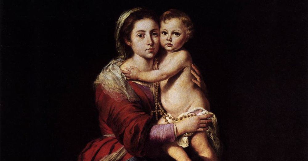 Virgin and Child with a Rosary by Bartolomé Esteban Murillo (1617–1682), public domain