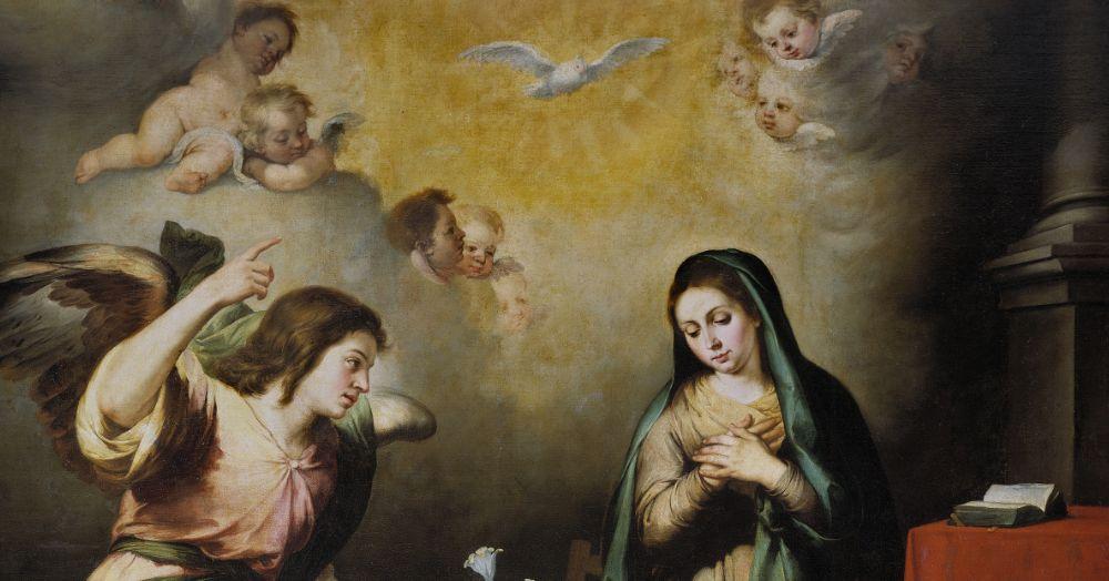 "The Annunciation" by Murillo, public domain, cropped.