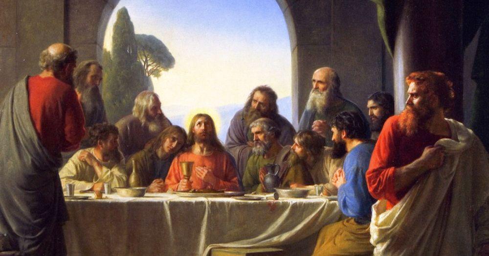 Institution of the Eucharist: "The Last Supper" by Carl Bloch, public domain, cropped.