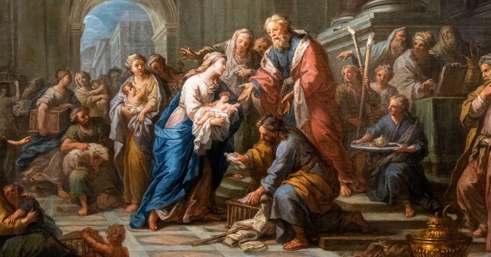 "Presentation de Jésus au Temple" by Jean André, public domain, cropped.