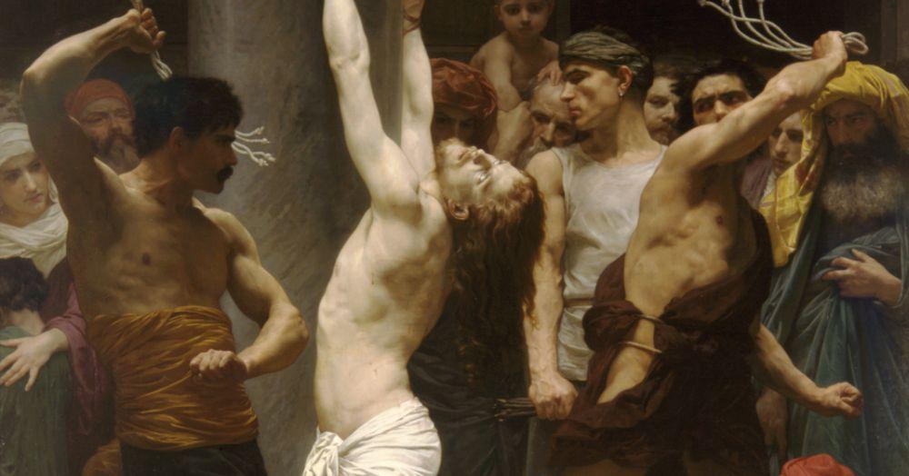 scourging at the pillar: "The Flagellation of Our Lord Jesus Christ" by William Adolphe Bouguereau, public domain, cropped.